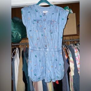Vineyard Vines Blue Embroidered Denim Romper